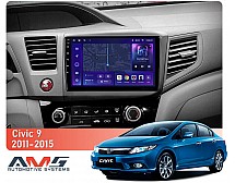 Штатна магнітола AMS MOSS M3 4+32 Gb Honda Civic 9 FB FK FD 2011-2015 9"