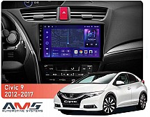 Штатна магнітола AMS MOSS M3 4+32 Gb Honda Civic 9 FK FB 2012-2017 9"