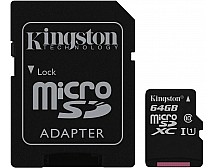 Карта памяти Micro SDHC 64Gb UHS-I Class10 Kingston Canvas Select+SD-адаптер (SDCS/64GB)