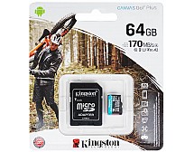 Карта памяти MicroSDXC 64GB UHS-I/U3 Class 10 Kingston Canvas Go!Plus+SD-адаптер (SDCG3/64GB)